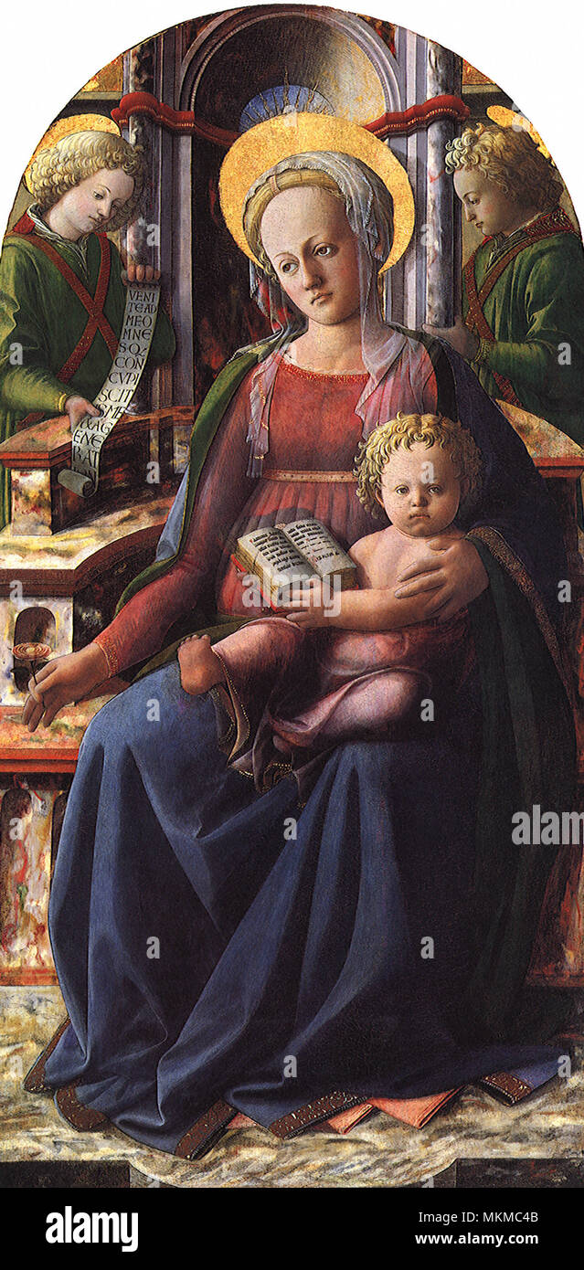 Madonna mit Kind auf dem Thron Stockfoto