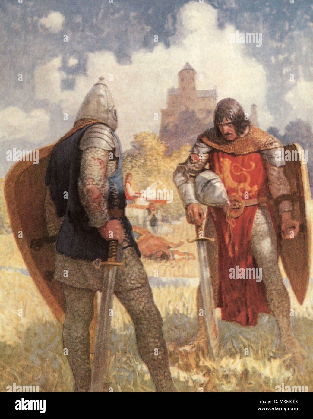 Lancelot Begegnungen Sir Turquine Stockfoto
