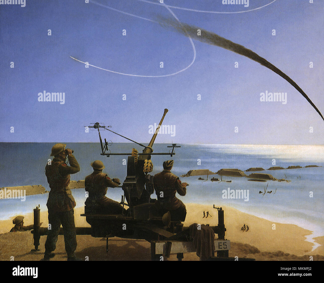 Soldaten Watch Dogfight Stockfoto