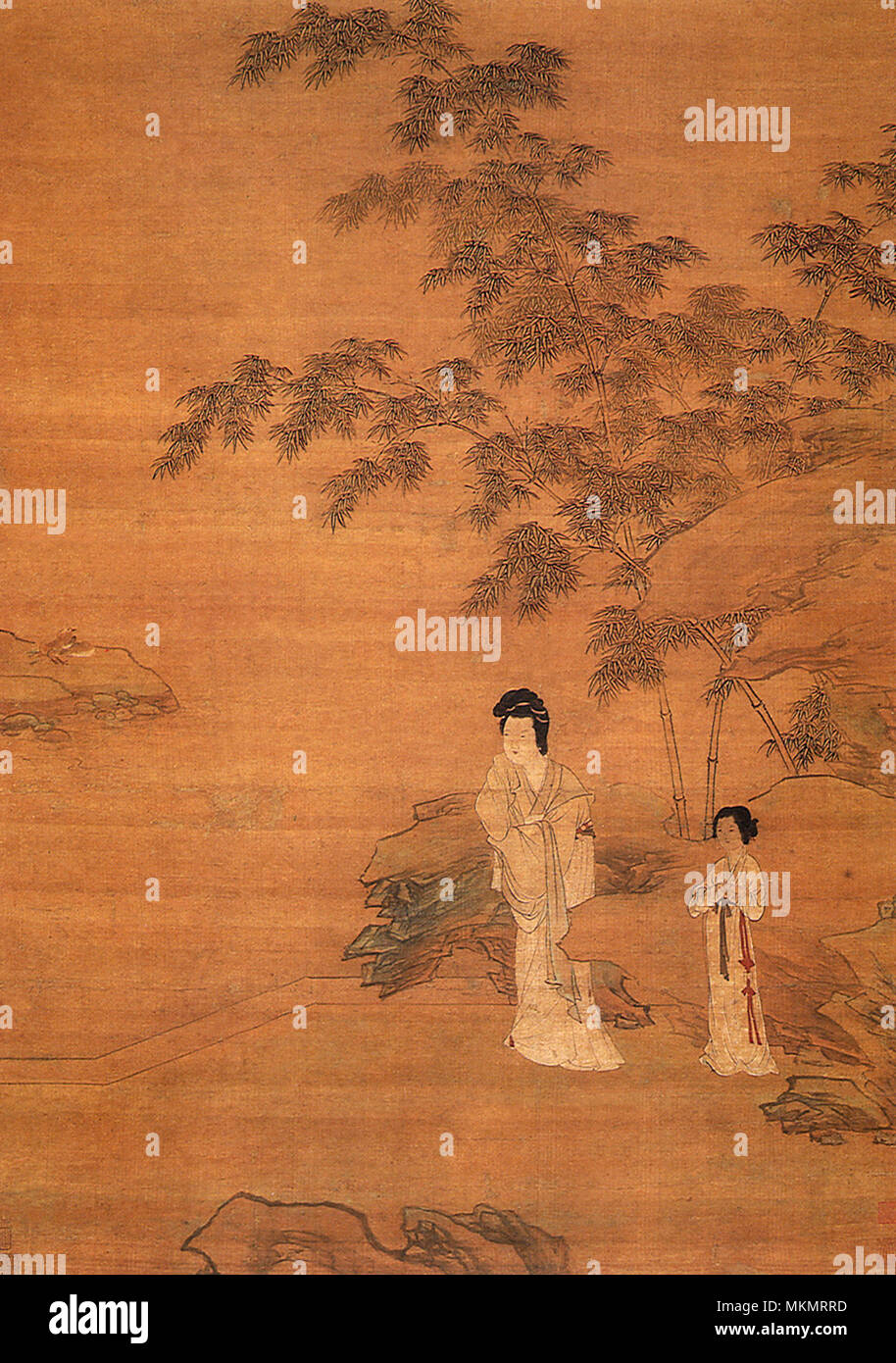 Lady und Bambus Stockfoto