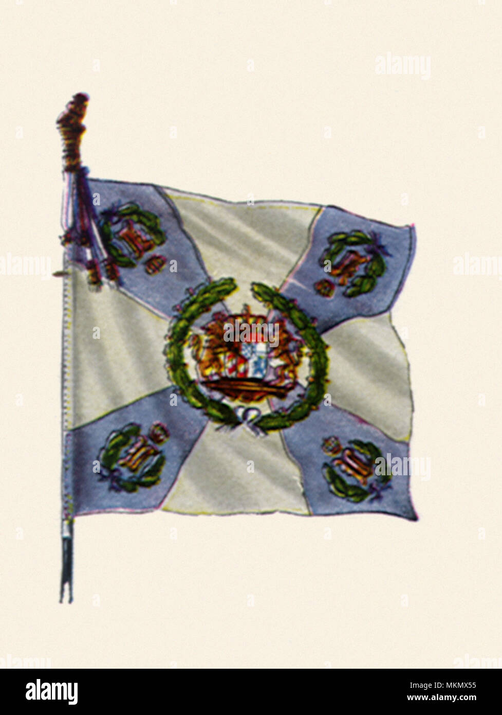 Flagge mit fünf Wappen Stockfoto