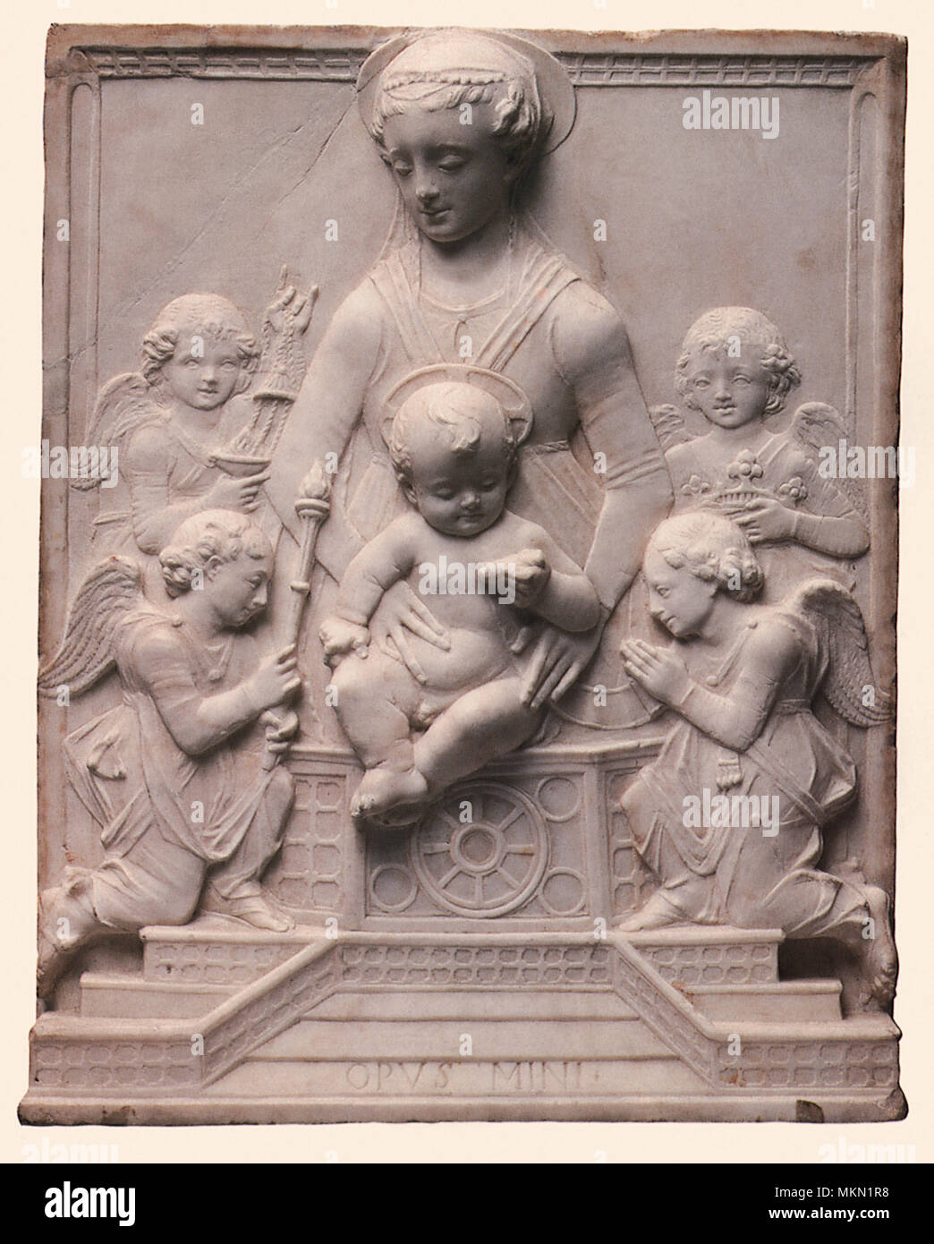 Madonna mit Kind und vier anbetende Engel Stockfoto