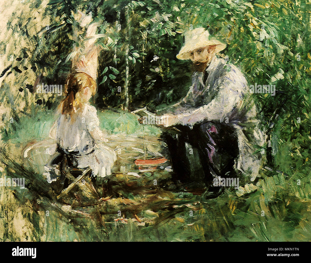 Eugène Manet und seine Tochter im Garten Stockfoto