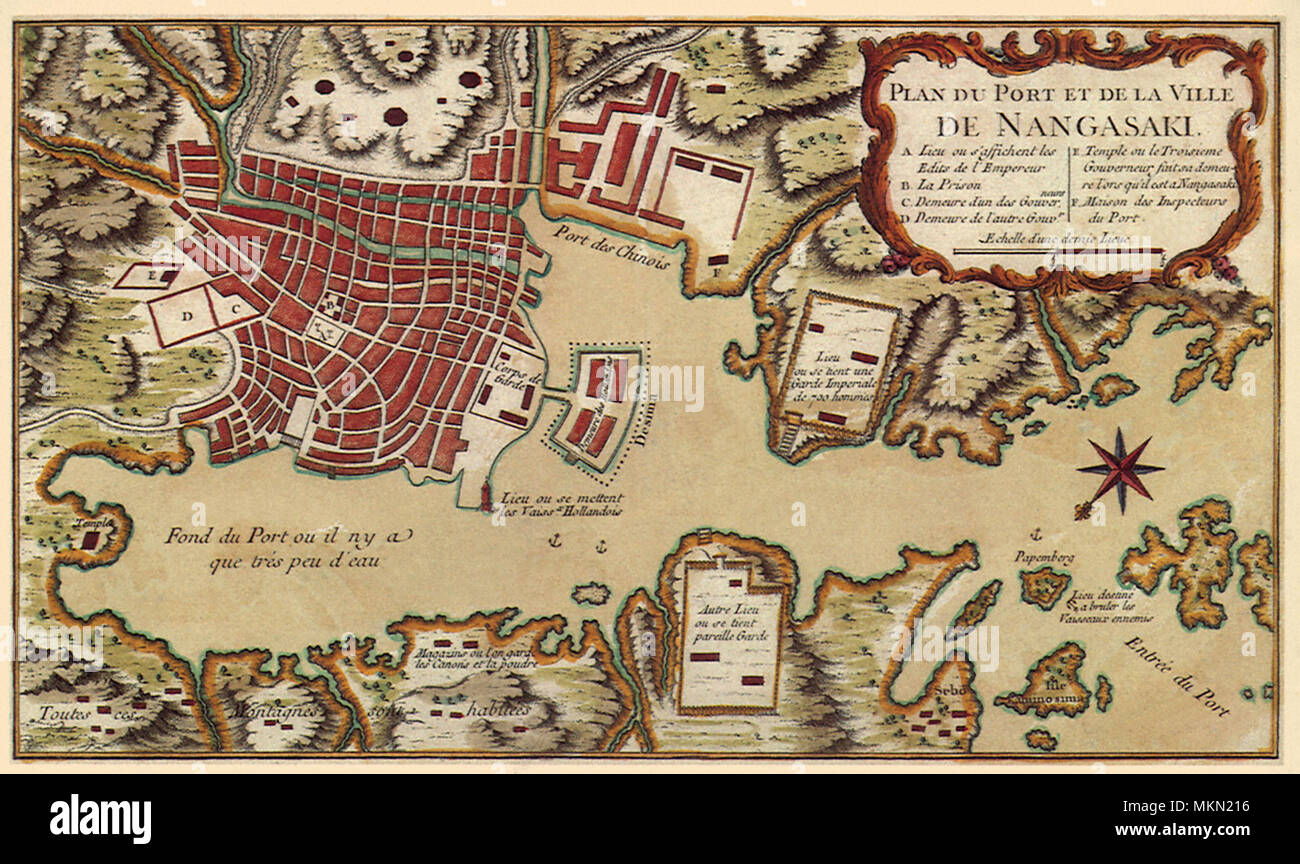 Karte von Nagasaki 1763 Stockfoto