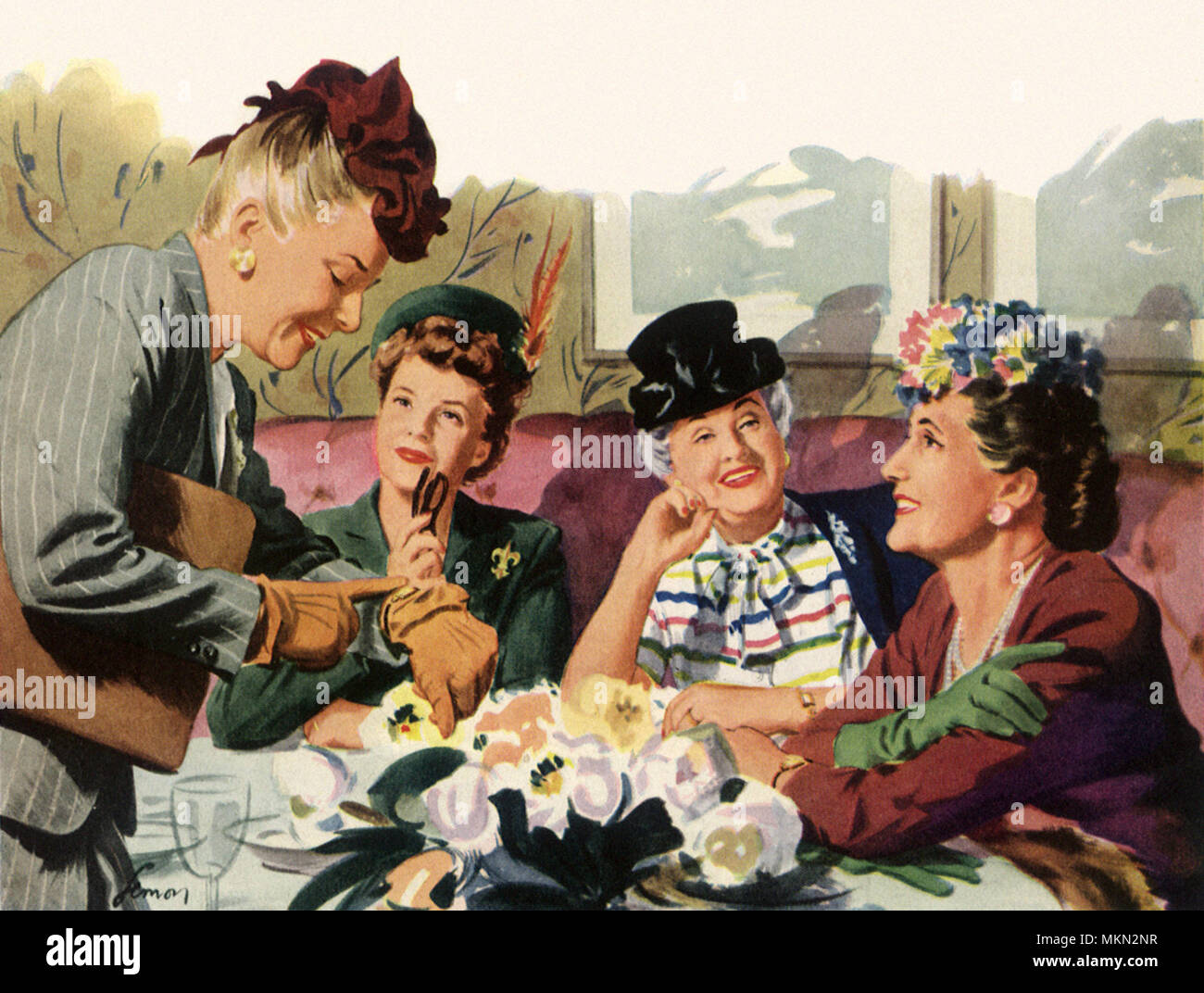 Die Damen, die das Mittagessen Stockfoto