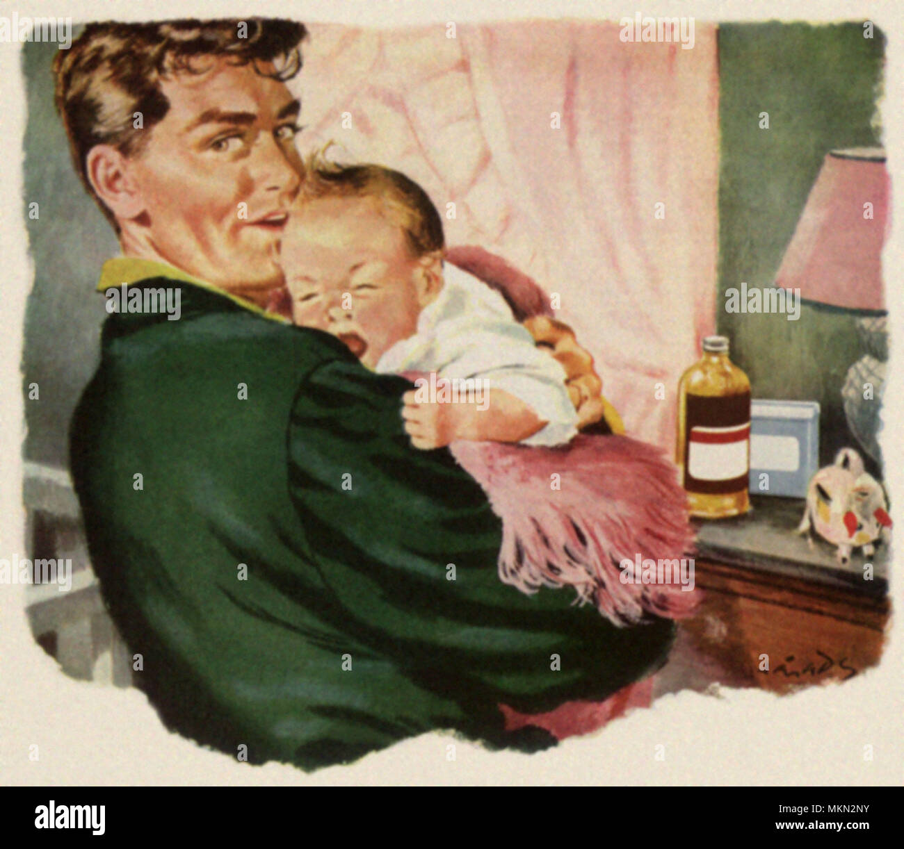 Papa beruhigt Baby schreien Stockfoto