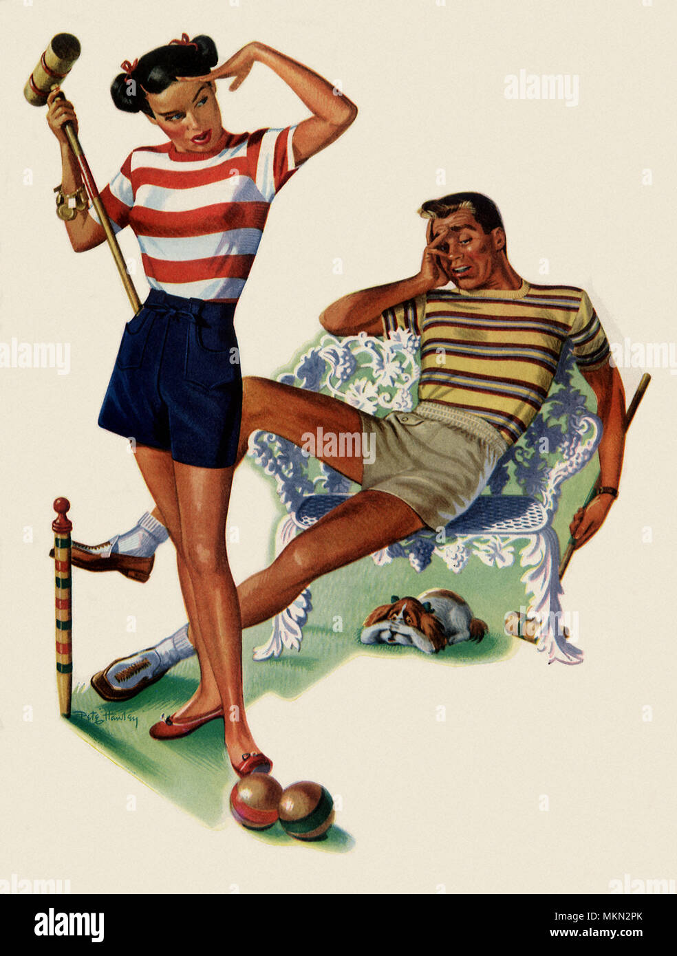 Krocket Kampf der Geschlechter Stockfoto