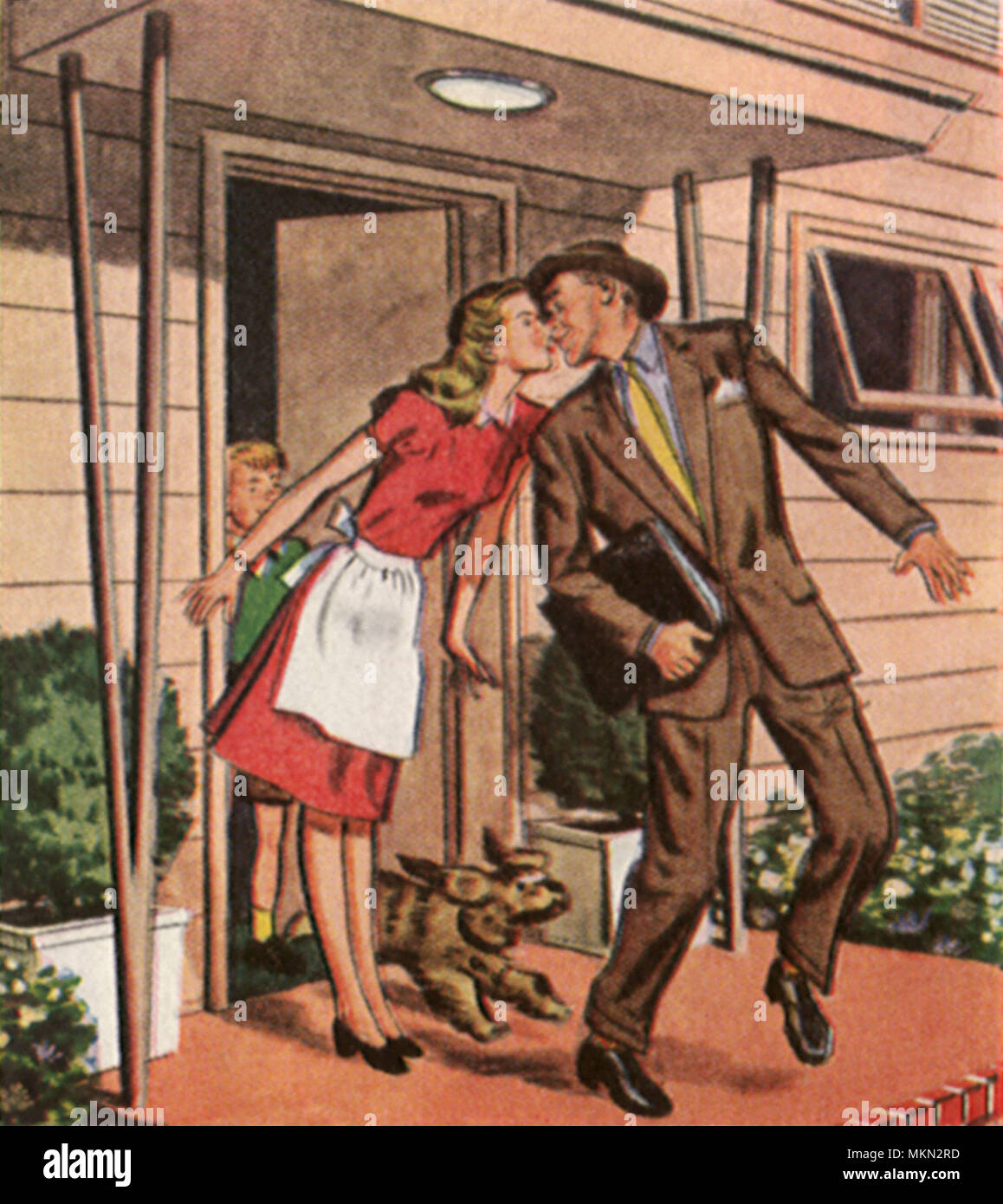 Ein Ehemann zu spät zur Arbeit Stockfoto