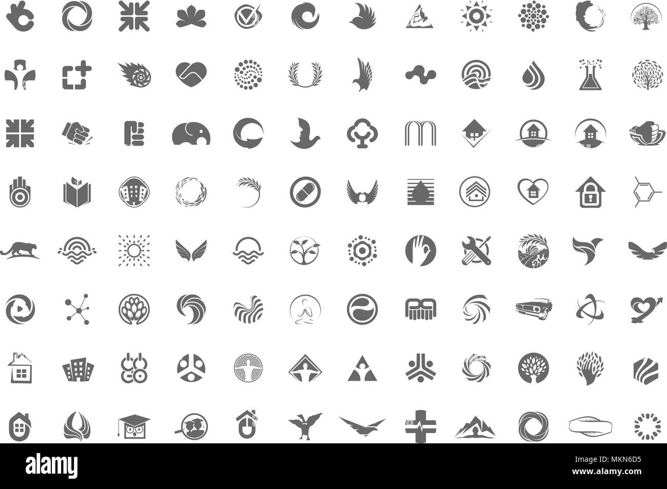 Eine riesige Sammlung von trendy, ungewöhnliche Symbole, Symbole oder Logos in einer Sammlung auf einem weißen Hintergrund. Minimalistische vektor design elemente Zeichen. Stock Vektor