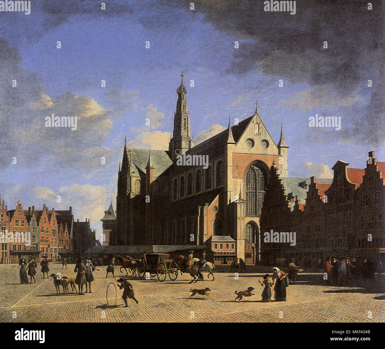 Der Marktplatz und der Grote Kerk in Haarlem Stockfoto