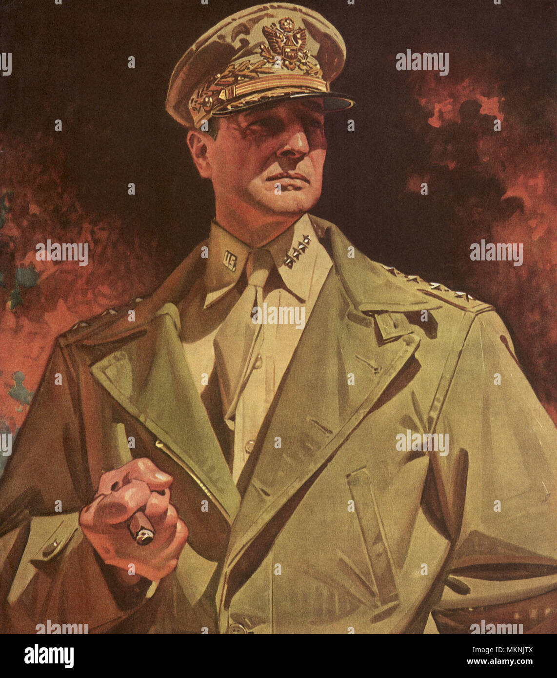 Portrait von General Douglas MacArthur in Uniform mit Zigarre Stockfoto