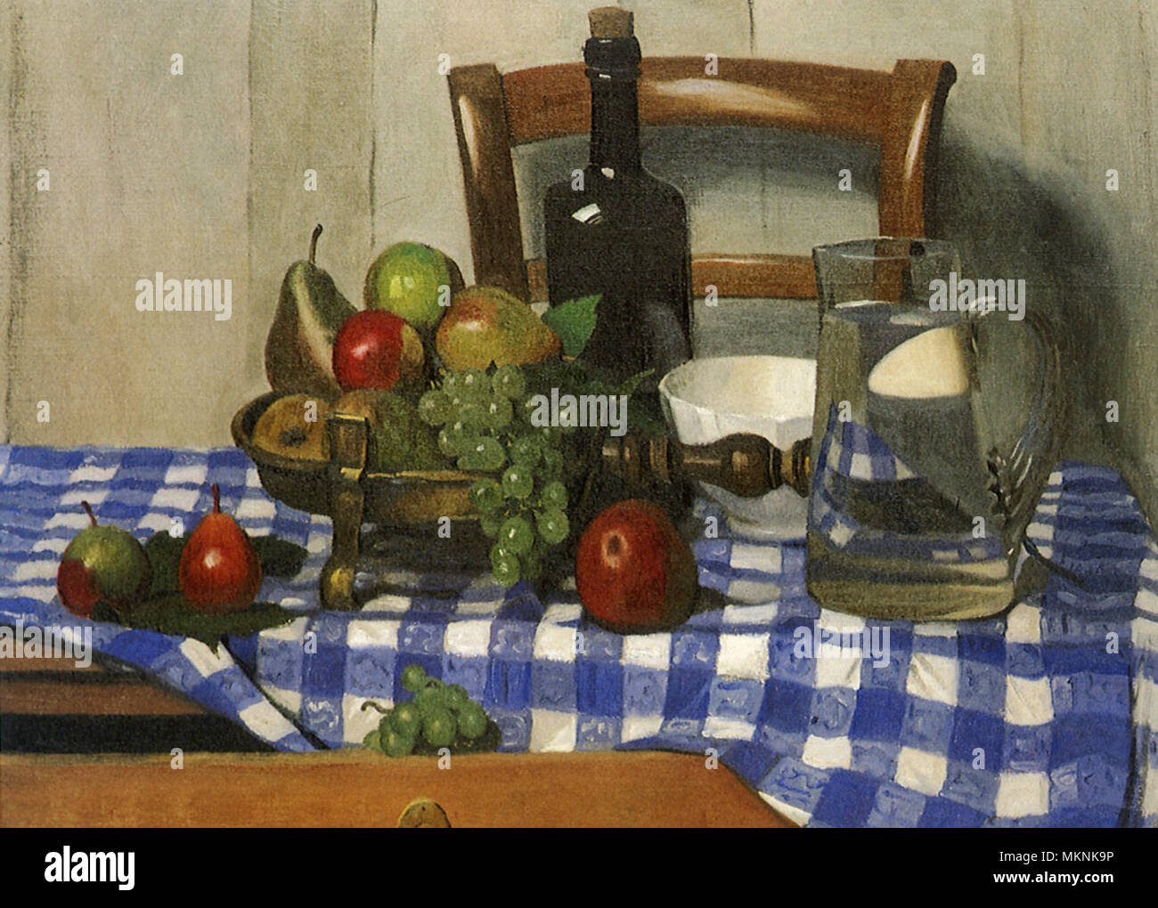 Nature Morte mit blauem Tuch prüfen Stockfoto