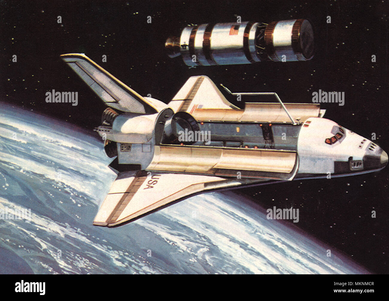 Shuttle mit Sat. Stockfoto