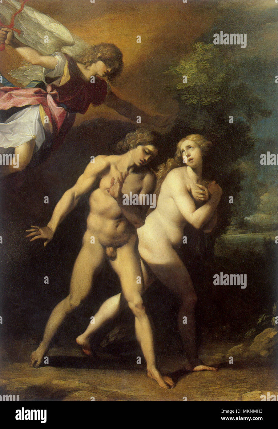 Adam und Eva aus dem Paradies vertrieben Stockfoto