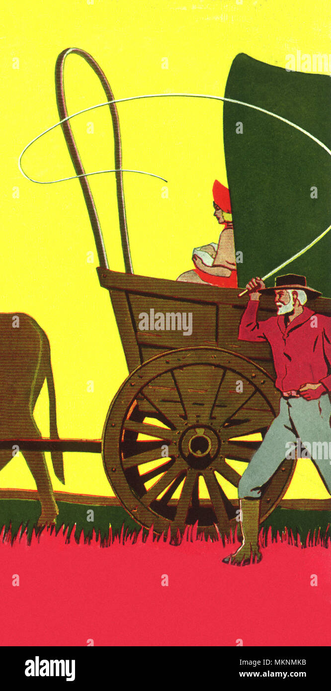 Mann mit Peitsche, Wagen Stockfoto