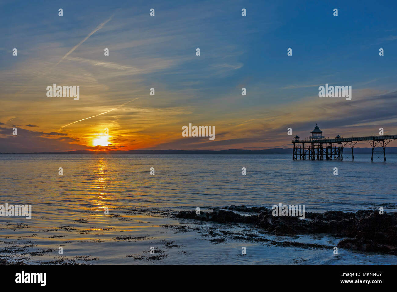 Clevedon Pier bei Sonnenuntergang Stockfoto