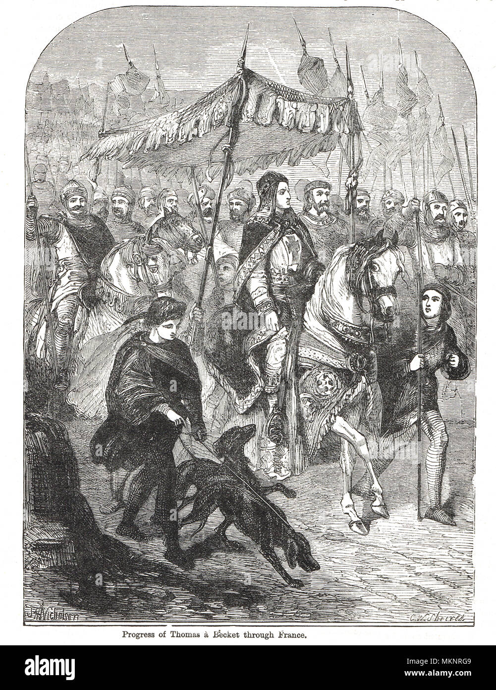 Thomas Becket, als Botschafter, auf seine Weise an den königlichen Hof in Frankreich, 1158. Gesendet König Ludwig VII. Nach der Annexion von Nantes durch König Heinrich II. von England zu beruhigen Stockfoto