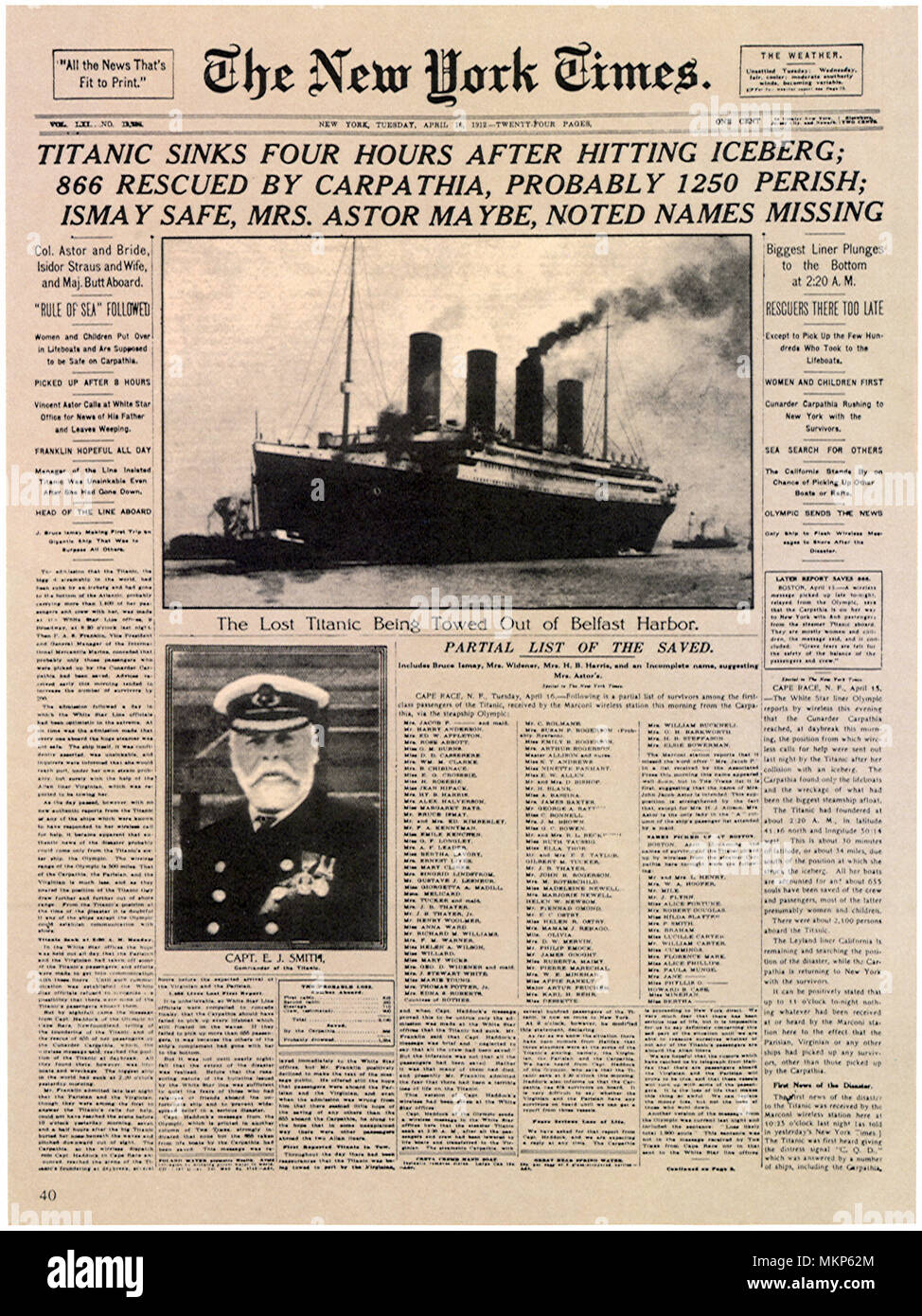 Titanic Schlagzeilen Stockfoto