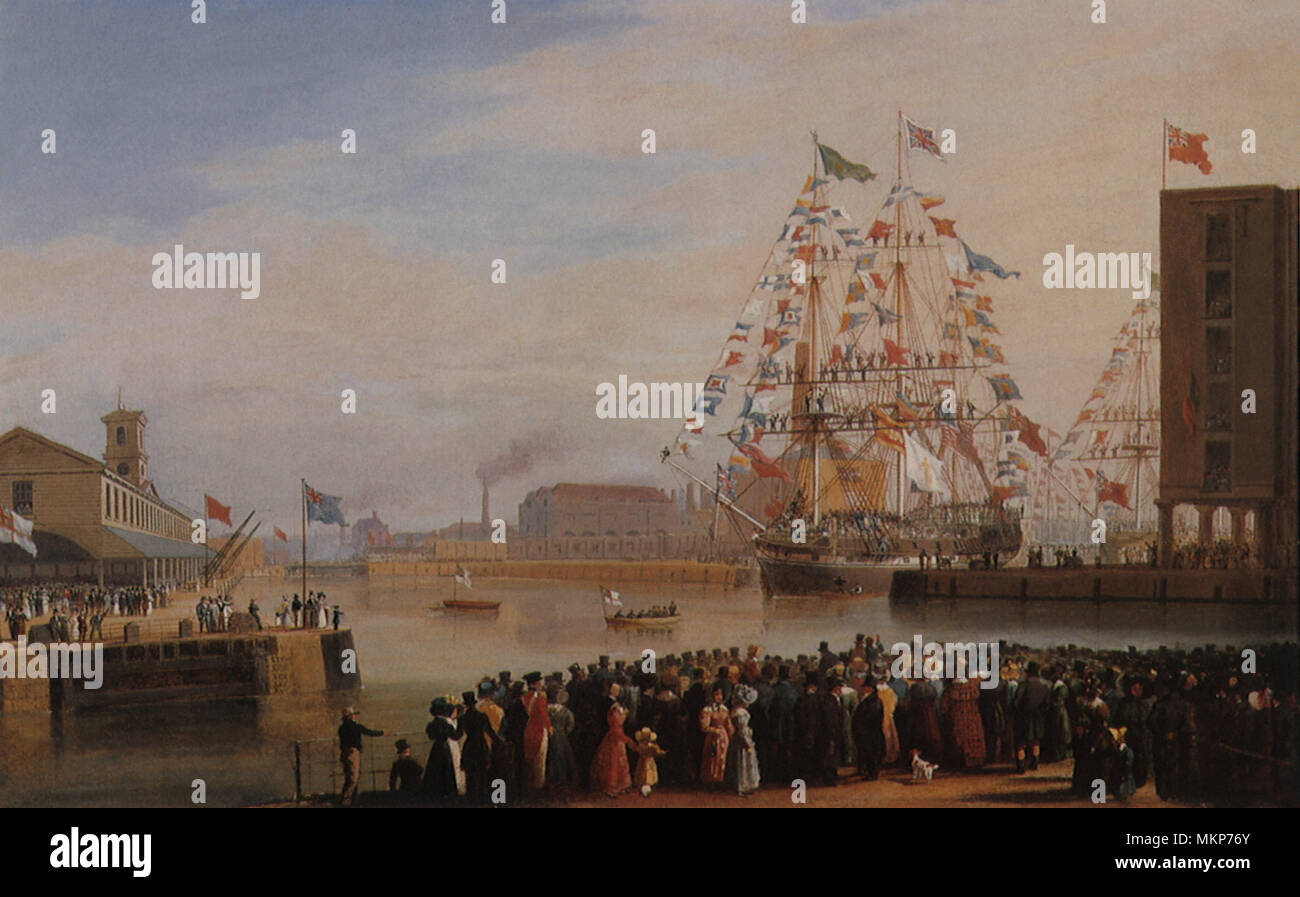 Öffnung der St. Katherine Docks 1828 Stockfoto