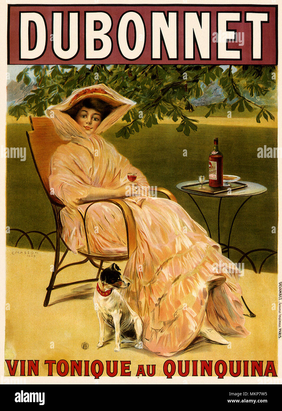 Frau mit Wein und Hund Stockfoto