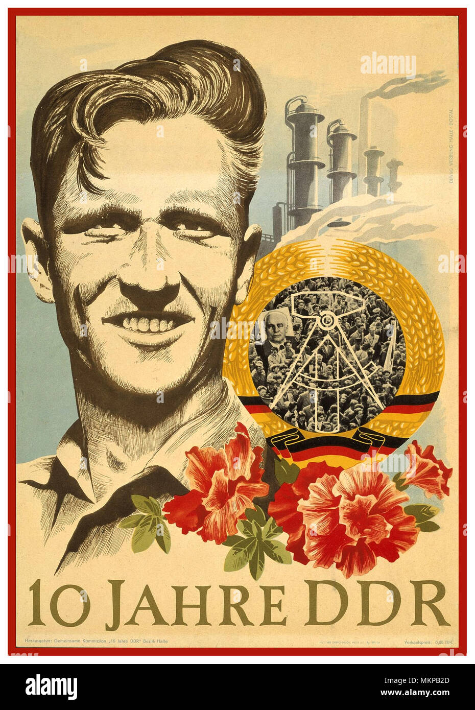 Vintage Poster Ddr 1959 10 Jahre DDR DDR Poster feiert 10. Jahrestag der DDR Stockfoto