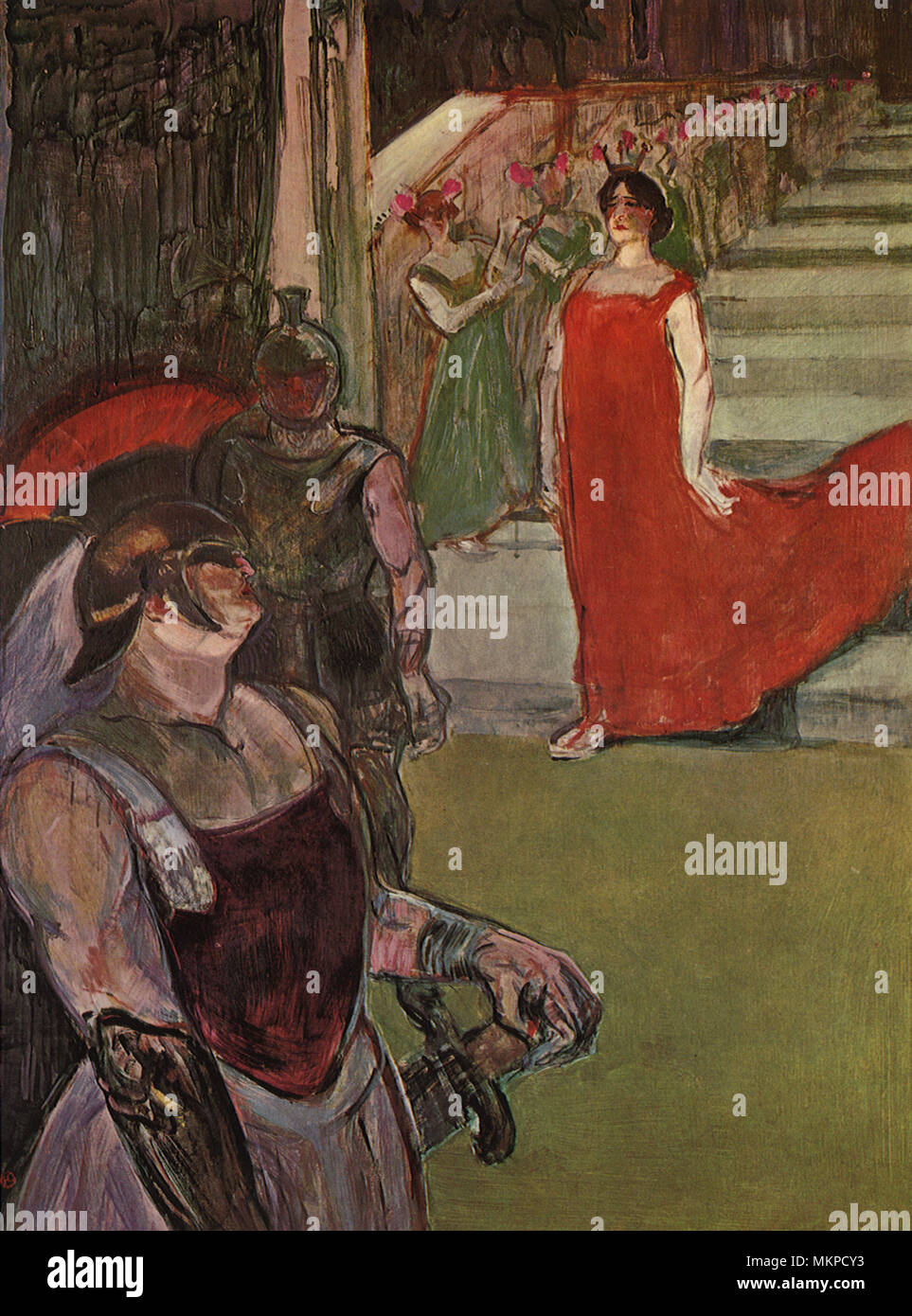 Römische Legion und die Frau im roten Kleid Stockfoto