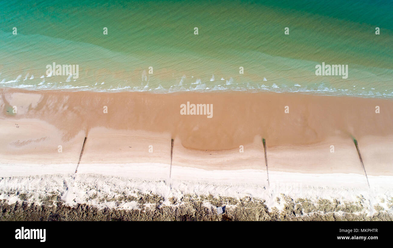 Luftbild von einem Strand in Calais, Pas-de-Calais, Frankreich Stockfoto