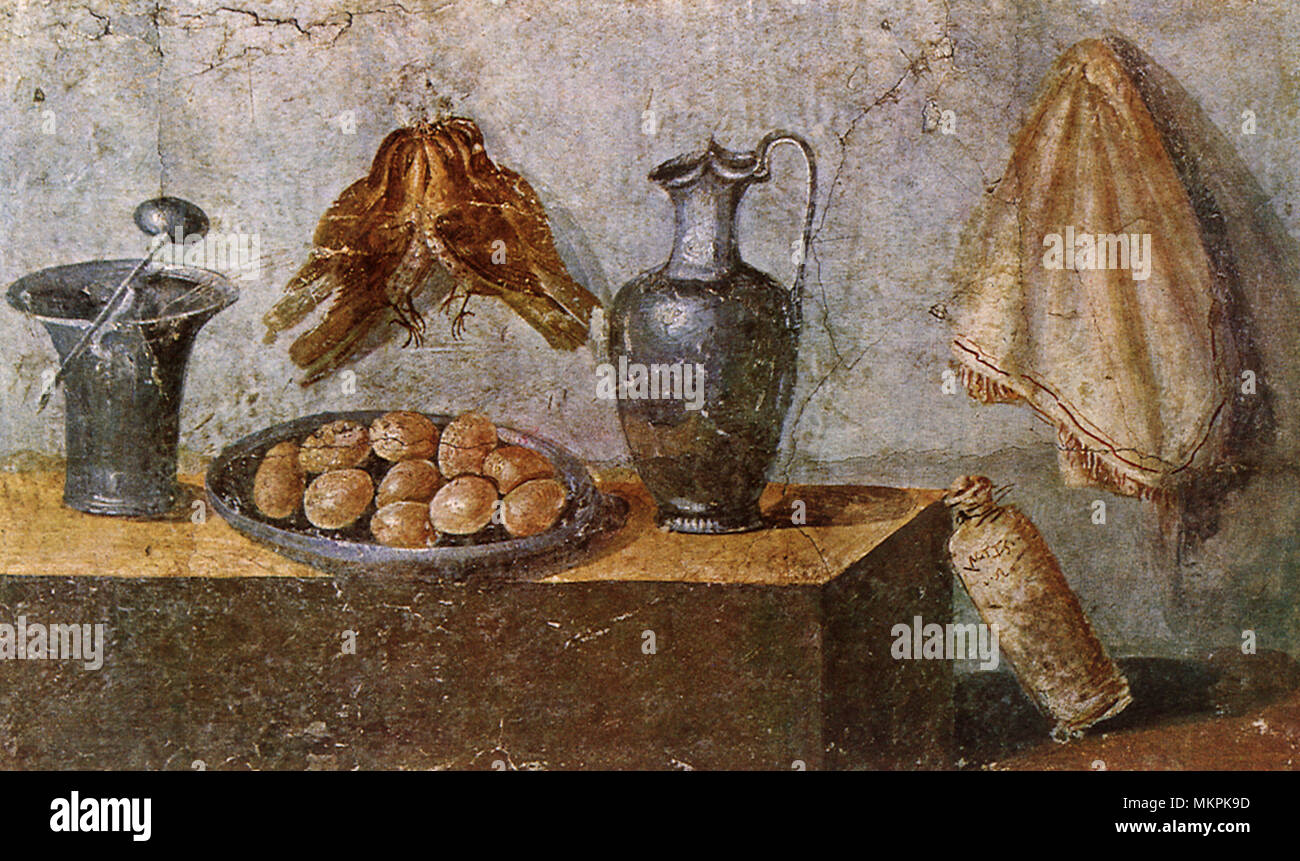 Stilleben mit Eiern und Spiel Stockfoto