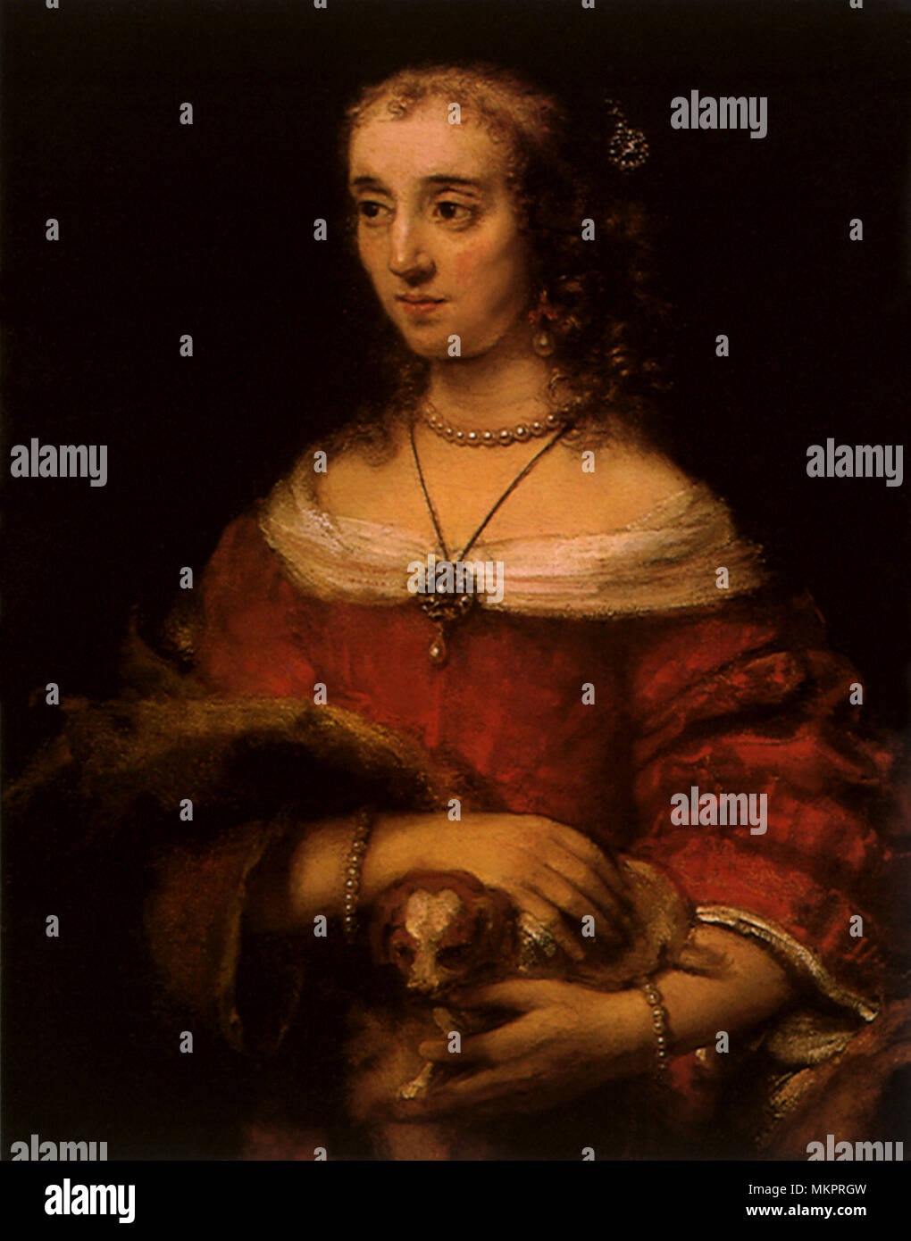 Bildnis einer Dame mit Schoßhund Stockfoto
