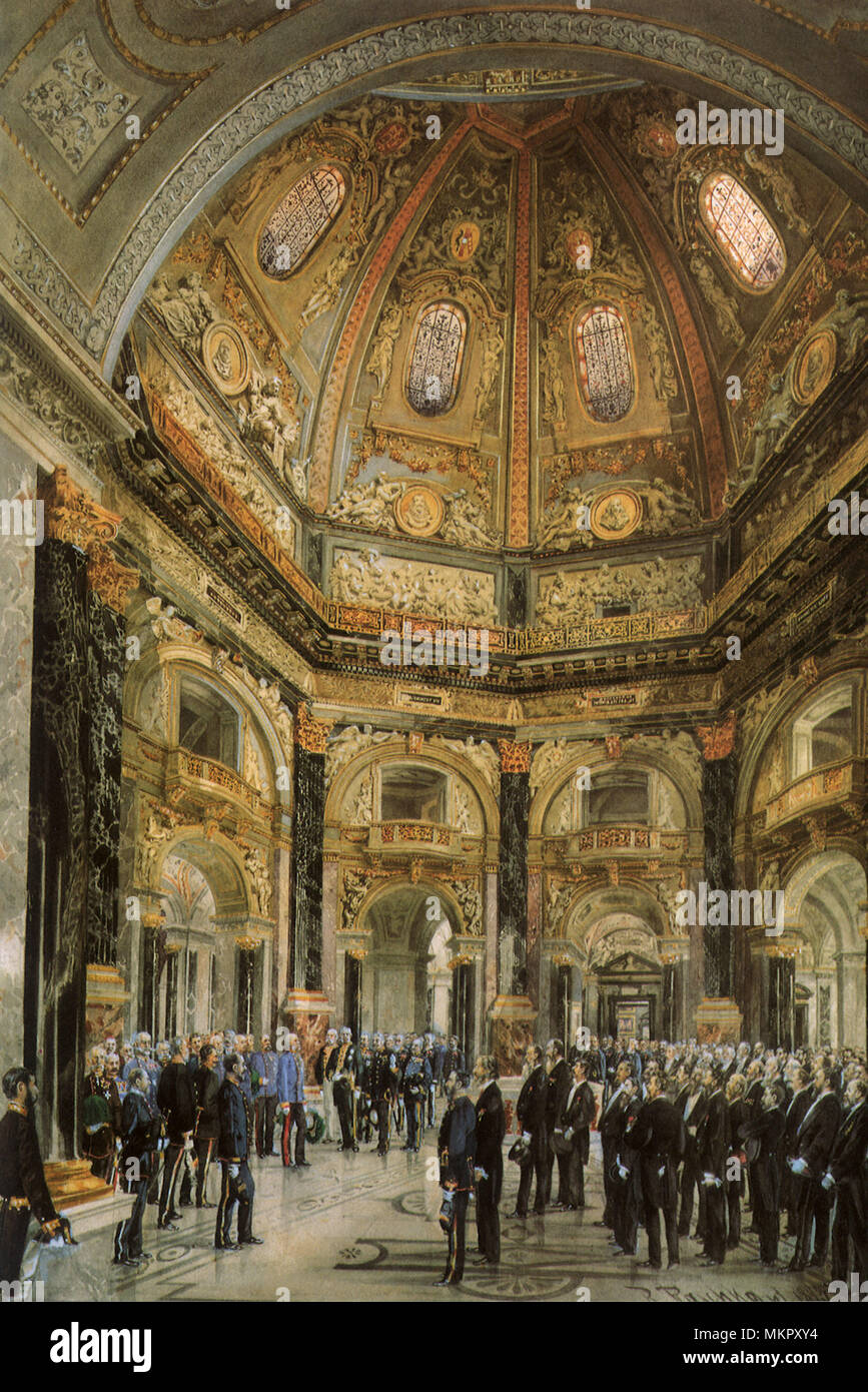 Kaiser Franz Joseph I. zu Besuch im Kunsthistorischen Museum Stockfoto