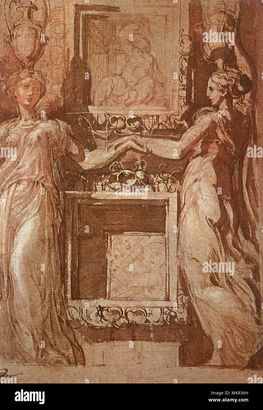 Zwei Frauen, die Vasen auf ihren Köpfen Stockfoto