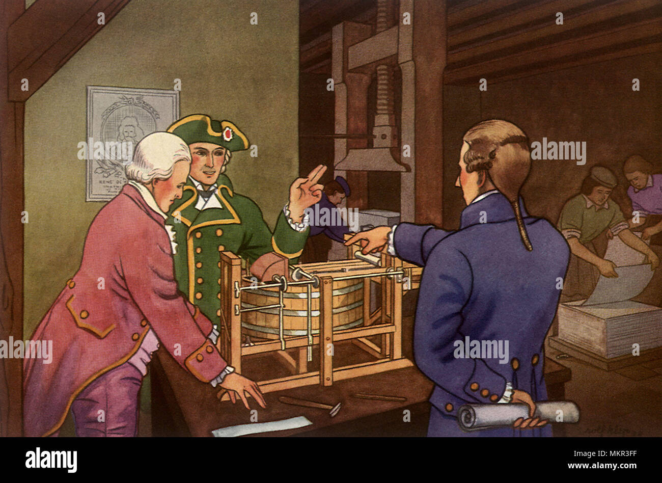 Louis Robert und die erste Papiermaschine 1799 Stockfoto