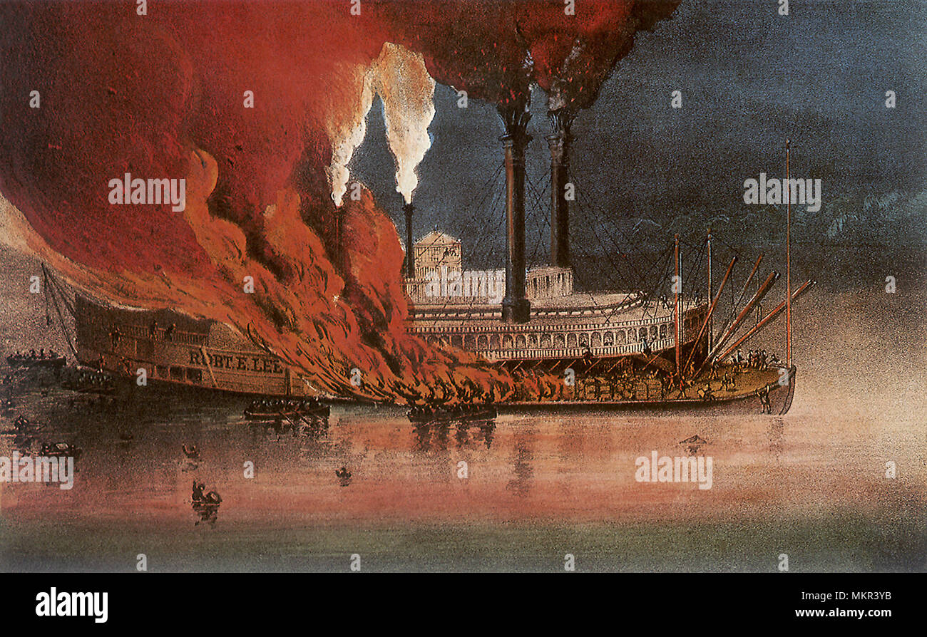Brennen der Palace Steamer" Robert E. Lee' Stockfoto