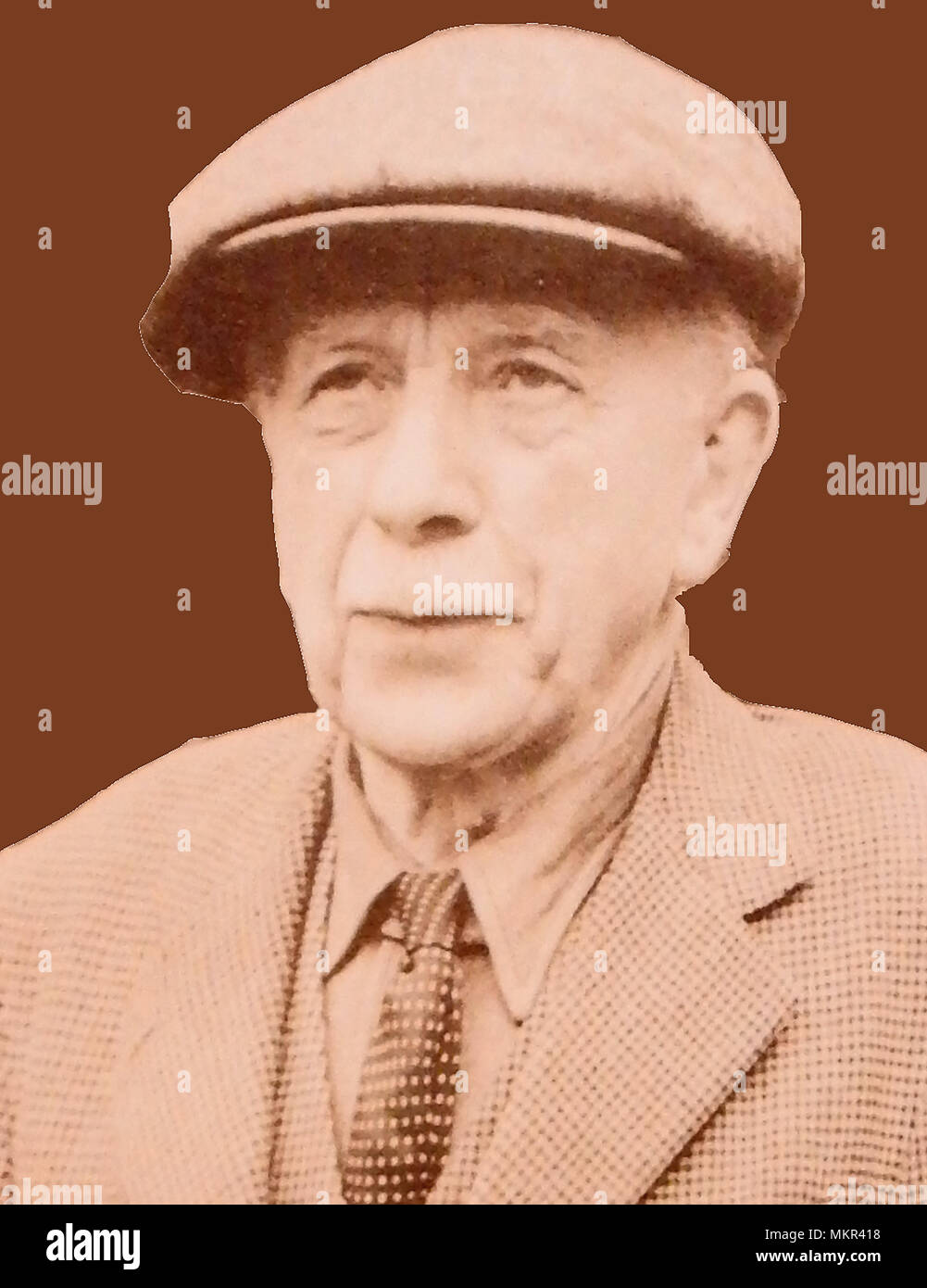 Porträt von Robert bin ouseman 'Thompson 1876 - 1955) Britischer Eiche Möbel Teekocher, Holzschnitzer und Designer von Kilburn, North Yorkshire,. Jedes Stück trug seine Marke Maus geschnitzt. Stockfoto