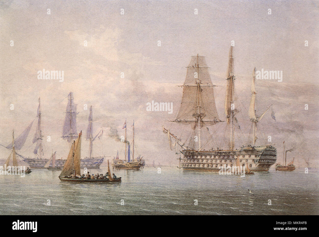 HMS Vanguard, St. Vincent und die Königliche Yacht in Spithead Stockfoto