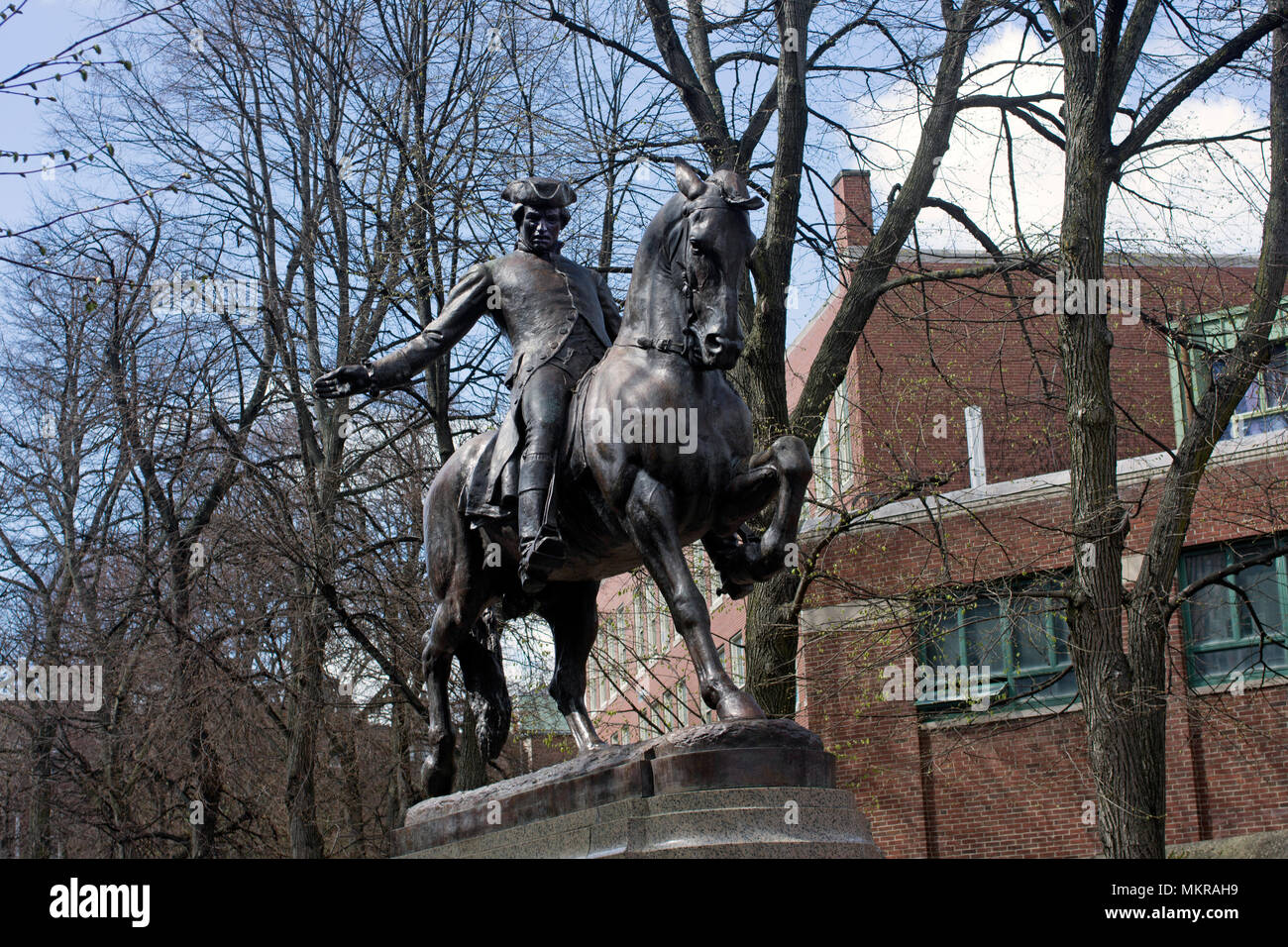 Die Statue von Paul Revere im Norden von Boston, Massachusetts, USA Stockfoto