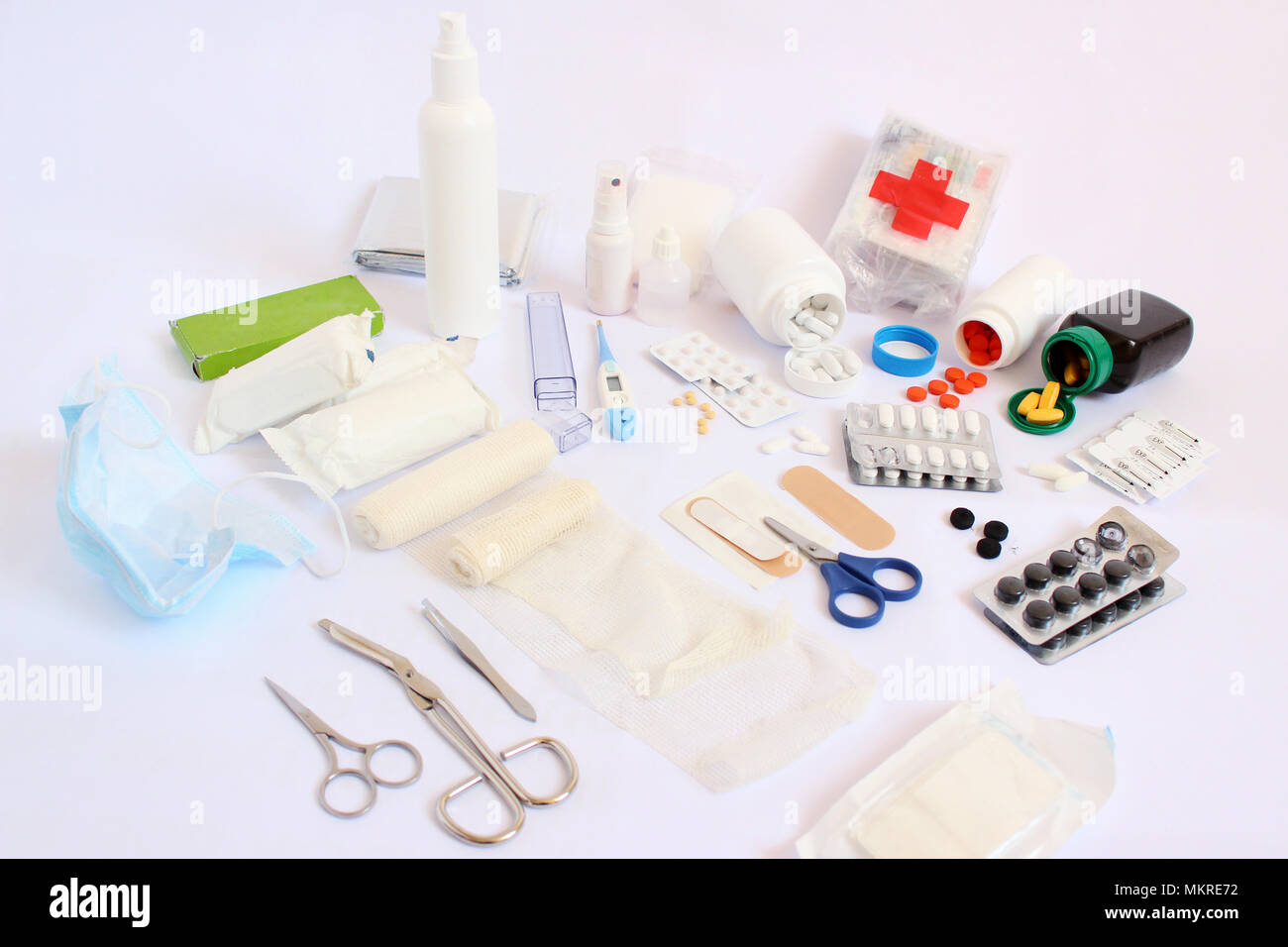 Medizinische Versorgung, Pillen, Erste Hilfe Kit Stockfoto