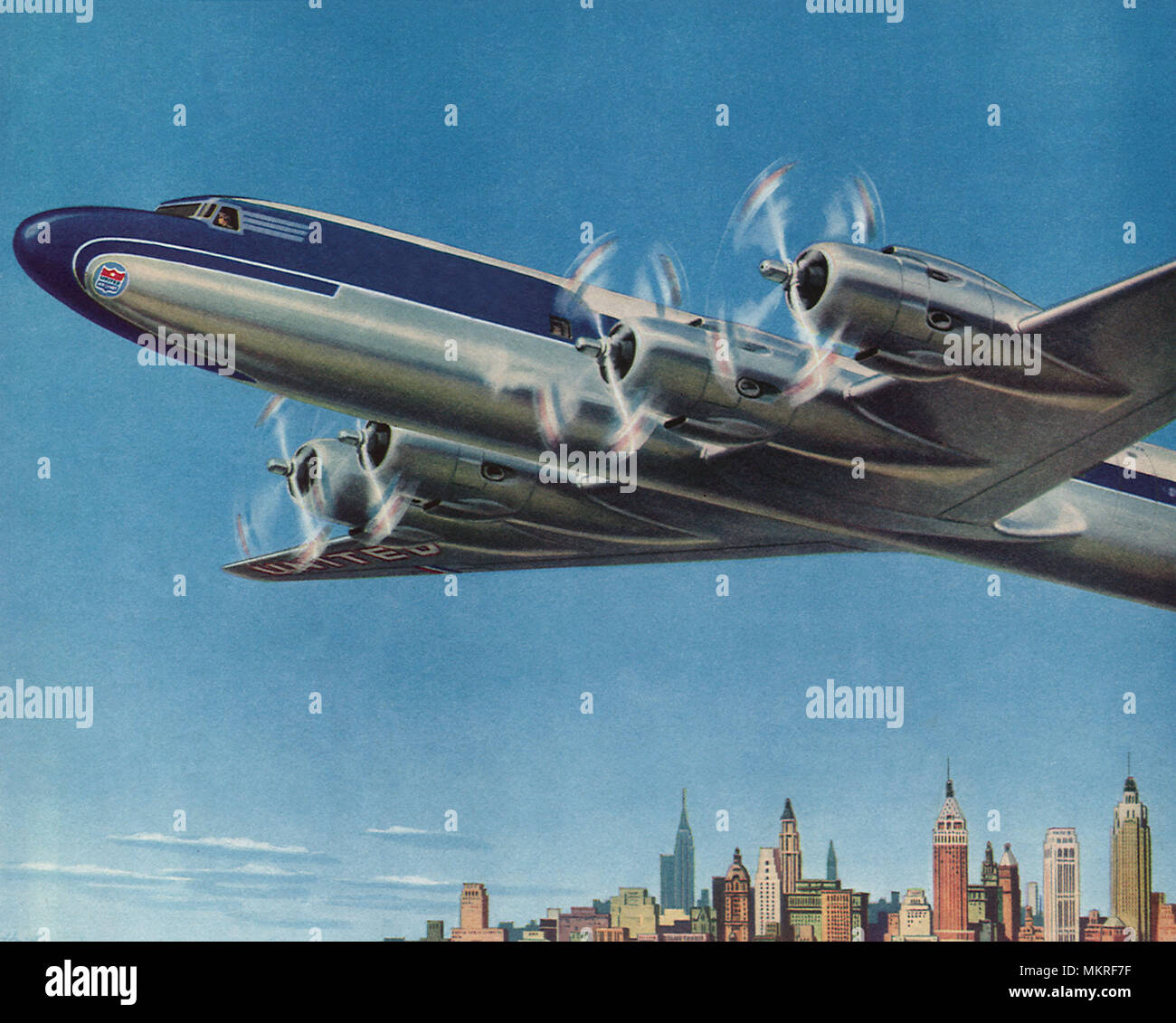 DC-7 Flug über New York City Stockfoto