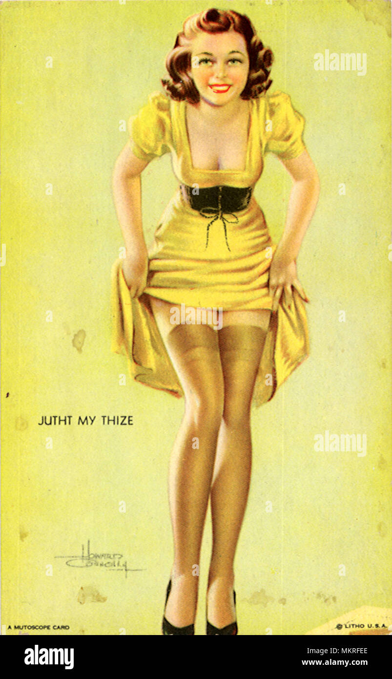 Pin-Up Girl in Strümpfe & gelben Kleid Stockfoto