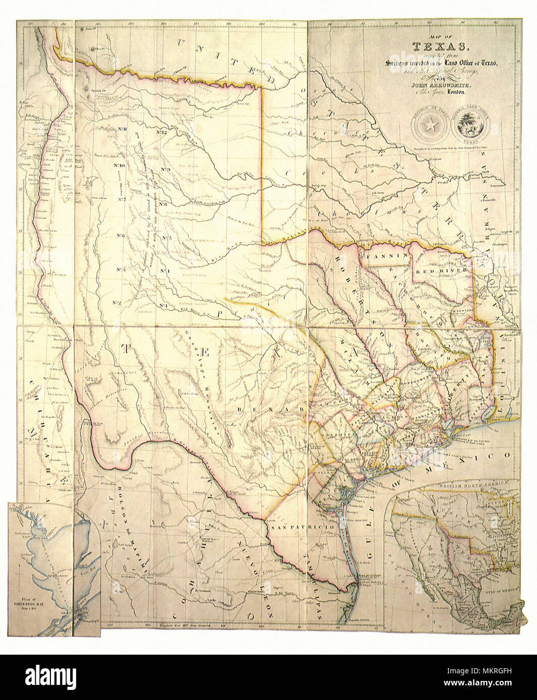 Karte von Texas 1841 Stockfoto