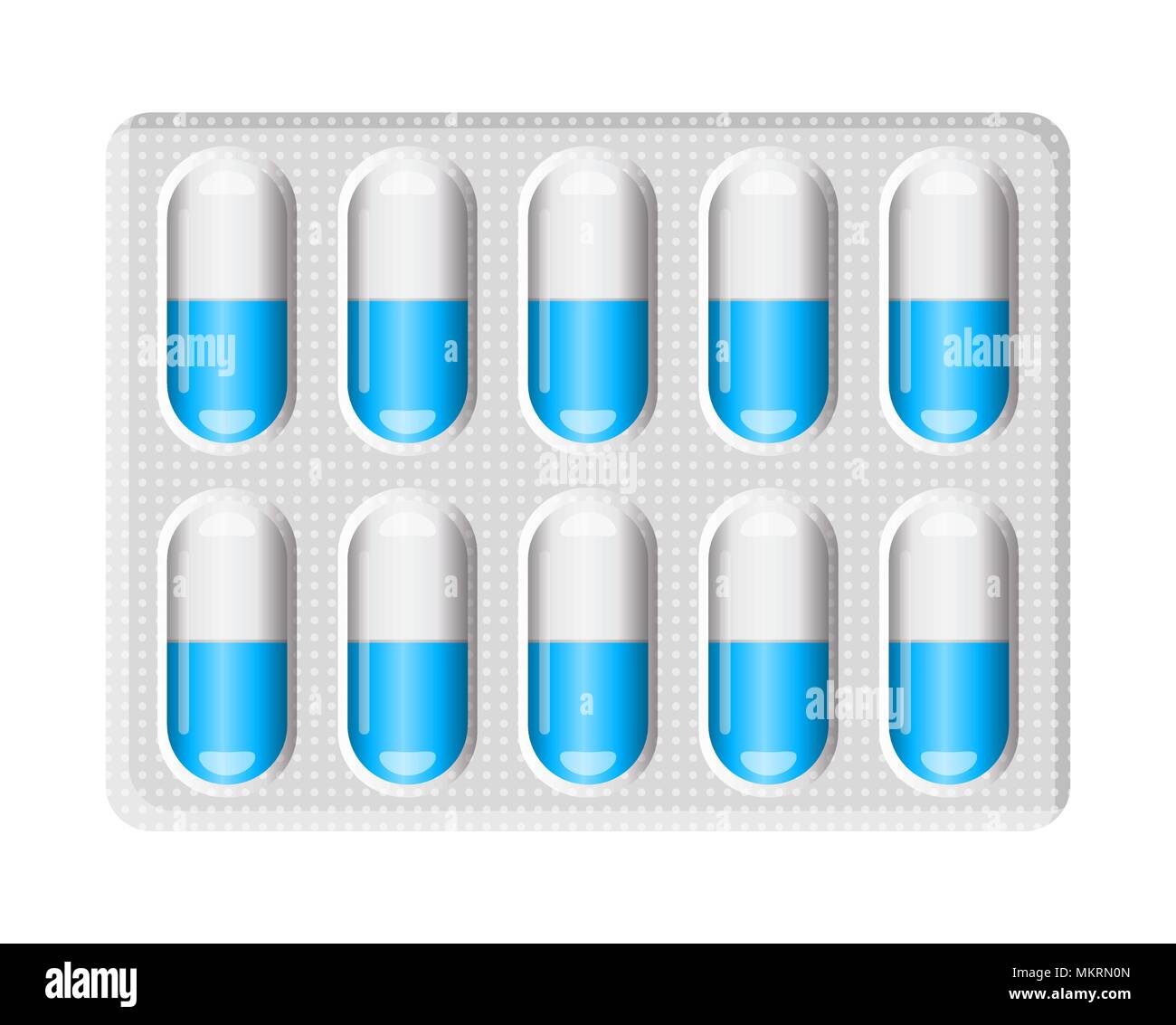 Kapsel Pille Blister auf weißem Hintergrund Stock Vektor
