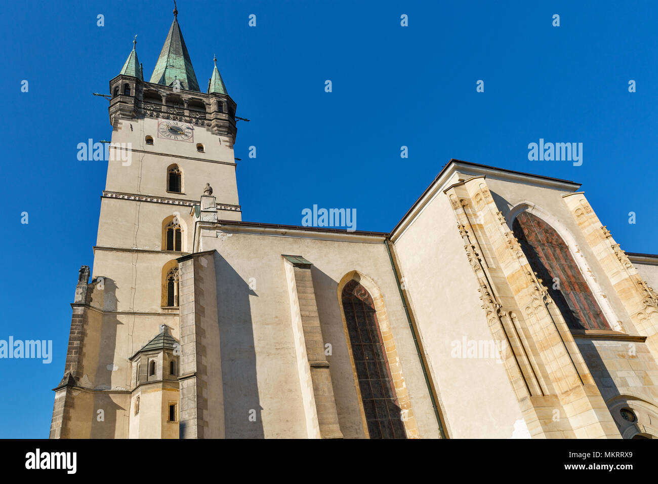 St. Nicolas Kirche oder Dom sv. Mikulasa. Die älteste und wertvollste Kirche in Presov, Slowakei. Begginings dieser gotischen Kirche begann um 13 Prozent Stockfoto