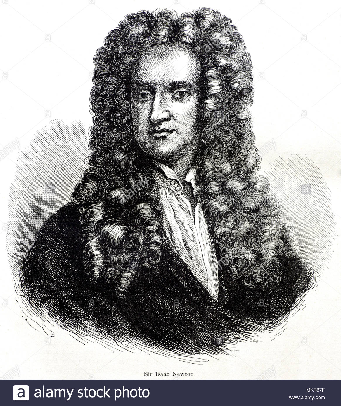 Sir Isaac Newton Porträt 1642 - 1726/27, war ein englischer Mathematiker, Astronom, Theologe, Autor und Physiker, der weithin als einer der einflussreichsten Wissenschaftler aller Zeiten erkannt wird, und eine zentrale Figur in der wissenschaftlichen Revolution, antike Darstellung von ca. 1880 Stockfoto