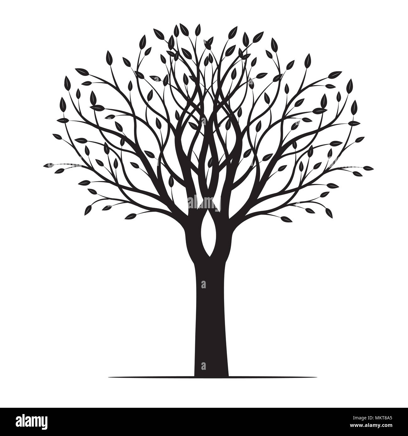 Schwarzer Baum mit Blättern. Vector Illustration. Stockfoto