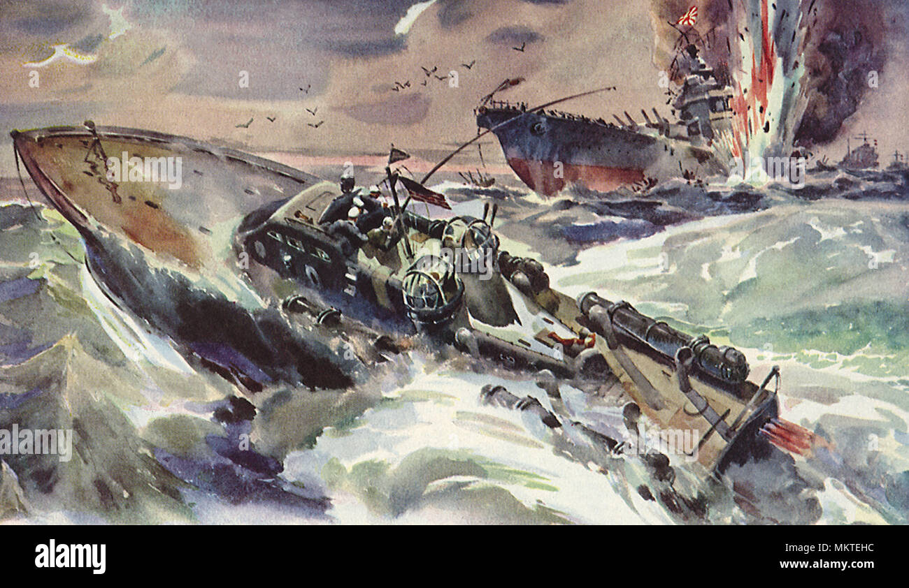 Motor Torpedo Boat angreifenden japanischen Schiffe Stockfoto