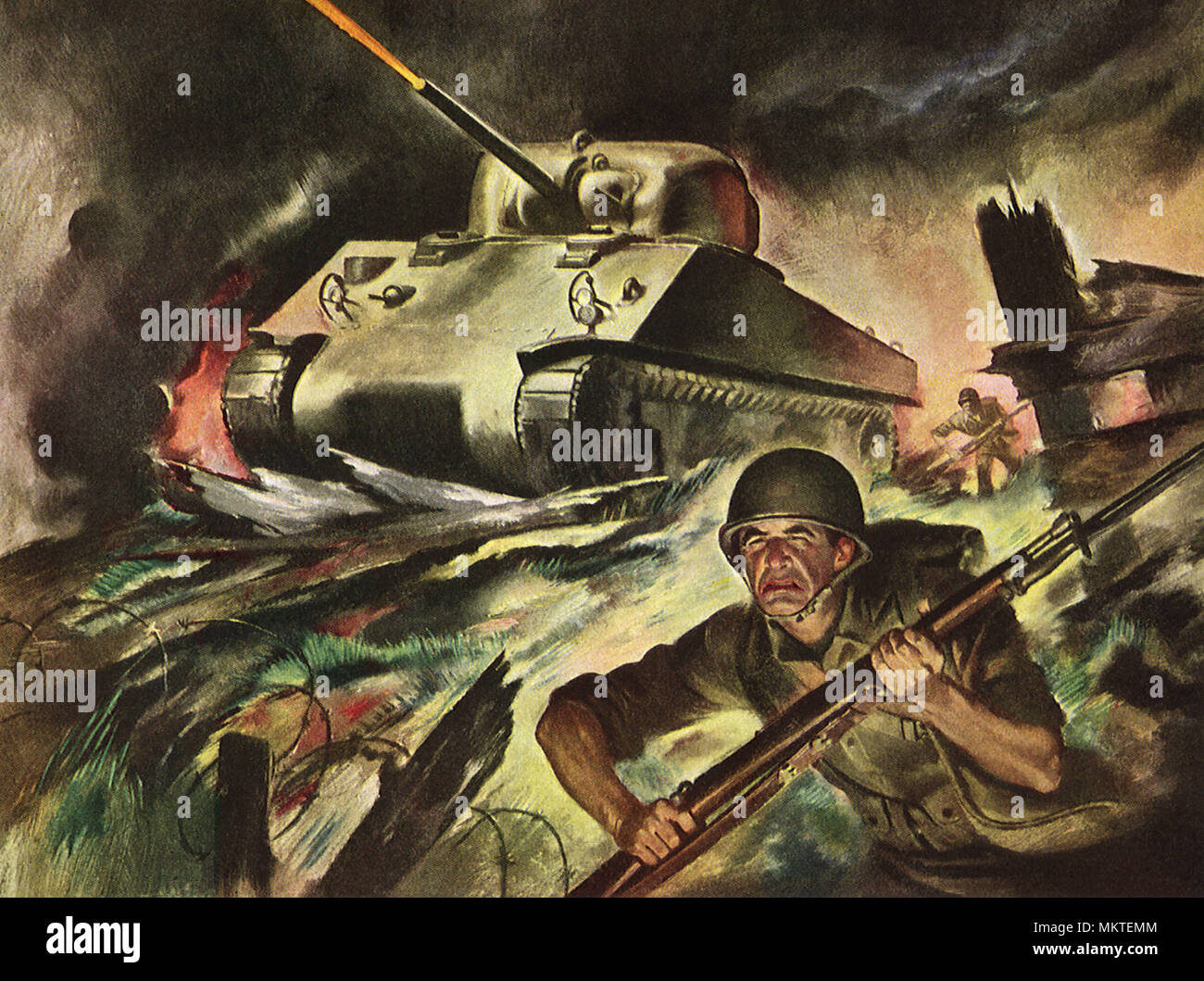 Soldaten und Panzer im Boden Kampf Stockfoto