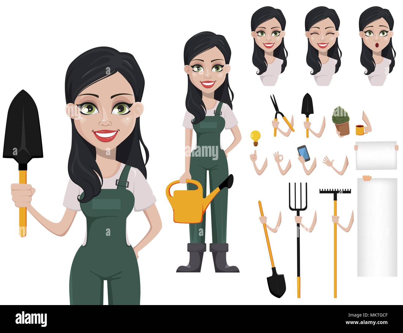 Gärtner Frau, Cartoon Character Creation eingestellt. Pack von Teilen