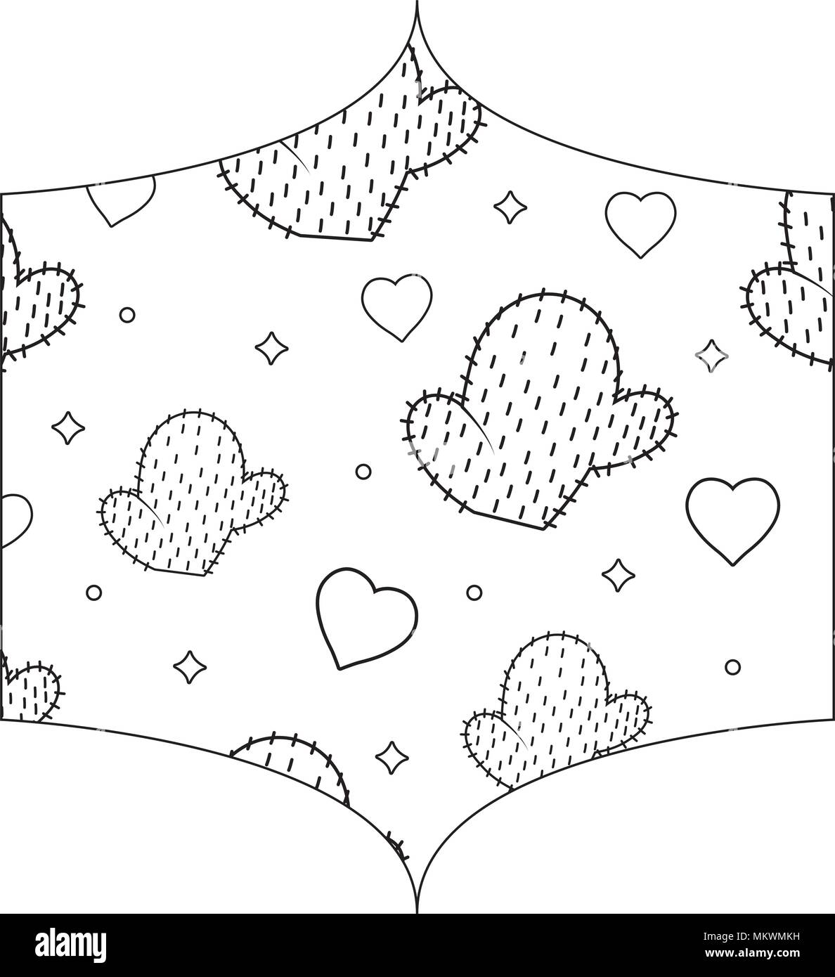 Dekorative Rahmen mit Cactus und Herzen Muster auf weißem Hintergrund, Vector Illustration Stock Vektor