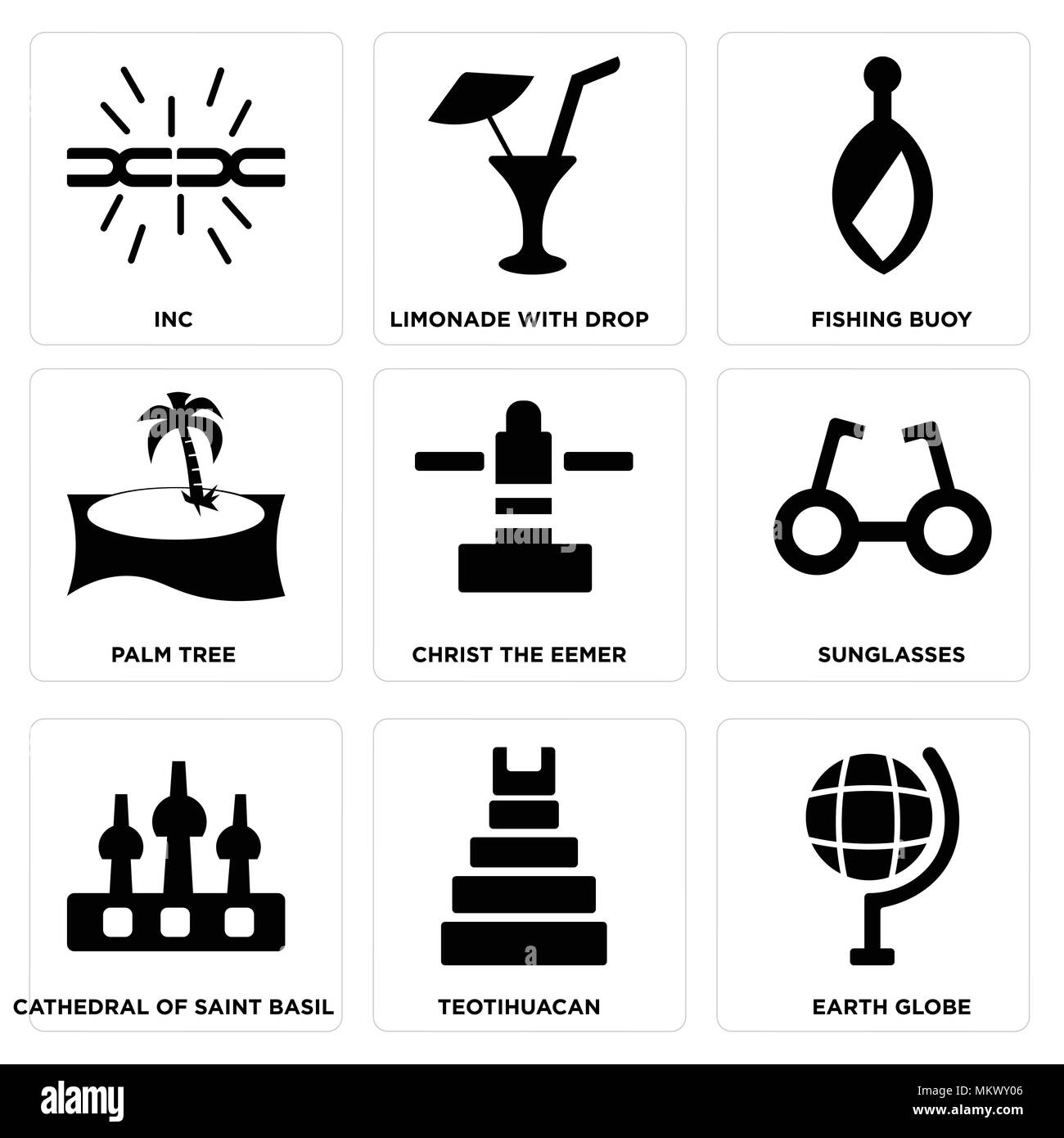 Satz von 9 einfache editierbare Ikonen wie Globus, Machu Picchu, die Kathedrale des hl. Basilius, Sonnenbrille, Christus, der eemer, Palme, Angeln Boje, Limousinenservice Stock Vektor Satz von 9 einfache editierbare Ikonen wie Globus, Machu Picchu, die Kathedrale des hl. Basilius, Sonnenbrille, Christus, der eemer, Palme, Angeln Boje, Limousinenservice Stock Vektor