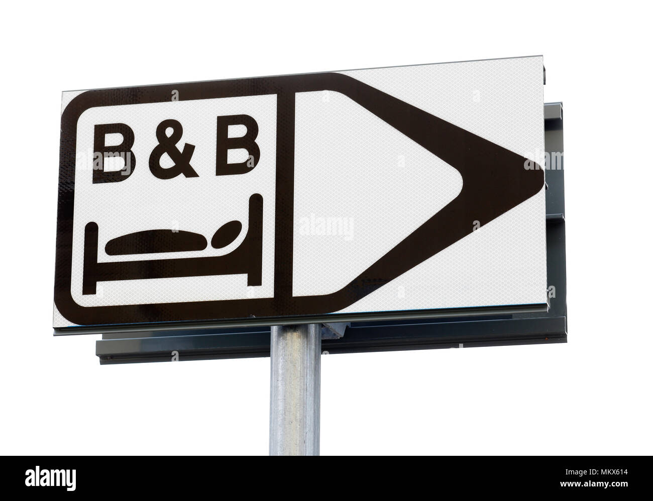 Schwedische Road Sign Regie den Weg zu Bett und Frühstück. Stockfoto